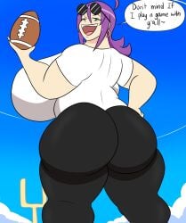 big_ass football huge_breasts igphhangout looking_at_viewer looking_back shelly_(igphhangout) sweat_pants tight_clothing