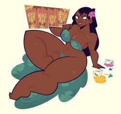 bikini bikini_bottom bikini_top black_hair curvy dark-skinned_female disney female goodbyellow lilo_and_stitch long_hair nani_pelekai voluptuous wet