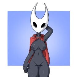 abstract_background alone black_body black_eyes female female_only geometric_background hollow_knight hornet_(hollow_knight) naked non-human nude_female red_clothing simple_background