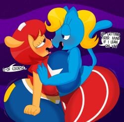 2024 2girls 3barts anthro big_ass big_breasts breast_squish breasts canon_couple dialogue huge_ass huge_breasts katy_kat lammy_lamb lesbian lesbian_couple lesbians parappa_the_rapper sony_interactive_entertainment um_jammer_lammy yuri