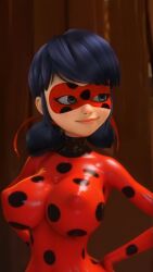 1girls ai_generated big_breasts blue_eyes blue_hair bodysuit female female_only ladybug_(character) marinette_cheng marinette_dupain-cheng miraculous_ladybug polka_dot solo twintails warmachine0001