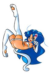 blue_hair bottomless cat_ears catgirl darkstalkers felicia felicia_(darkstalkers) hidden-cat medium_breasts tail