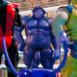 3d_(artwork) beast_(x-men) big_nipples big_pecs big_penis blue_body blue_tail briefs daz_studio flaccid flaccid_penis foreskin glasses hank_mccoy hopefulsquire kurt_wagner library library_background logan_(x-men) male male_focus male_only marvel muscular_male nightcrawler prank public_exposure public_nudity source_removed stripped stripped_naked uncircumcised unimpressed wolverine_(x-men) x-men