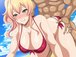 ass_grab beach big_breasts bikini breasts clothed_female_nude_male dark_skin doggy_style from_behind gyaru hajimete_no_gal hip_grab male sex vaginal_penetration yame_yukana