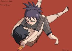 ass black_hair blush breasts dango female kunoichi male meiterumiisfine mitarashi_anko naruto naruto_shippuden ninja nipples penetration purple_hair sex sitting sitting_on_person torn_clothes uchiha_itachi