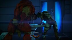 16:9 3d 3d_(artwork) 4k absurd_res alien anus ass balls bent_over big_penis dialogue garrus_vakarian hi_res krogan male male_only mass_effect penis presenting presenting_hindquarters rooking spreading text turian urdnot_wrex video_games yaoi