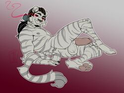 anthro anus balls erection facial_hair felid goatee humanoid_penis looking_at_viewer male male_only mammal muscular muscular_male nude pantherine penis smile solo tanks_(artist) tiger