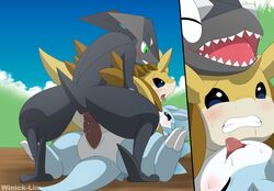 1girls 2boys absurd_res alolan_sandslash alternate_color amphibian anthro anthro_on_feral ass black_skin blue_skin brown_skin double_penetration double_vaginal endured_face erection female feral frog greninja group group_sex half-closed_eyes hi_res hibari interspecies male nintendo nude original_character penetration penis pokémon_(species) pokemon pokemon_(species) pokemon_sm pokemon_xy pussy sandslash scalie sex sharing shiny source_request straight text thick_thighs threesome tongue tongue_out vaginal_penetration video_games wafu watermark wet wide_hips winick-lim