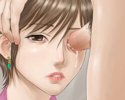 brown_hair cum cum_in_eye cum_in_eyes ejaculation eye_penetration female gore guro injury male penis skull_fucking skullfuck tear wound wound_fucking