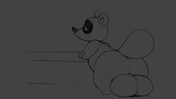 16:9 1boy animal_crossing animated anthro ass backsack big_testicles bottomless canid canine chibi furry greyscale heftyotter highres huge_testicles hyper hyper_testicles male male_only mammal monochrome nintendo nude puppypaws raccoon_dog shortstack slightly_chubby solo standing tanuki testicles thick_thighs tom_nook twerking