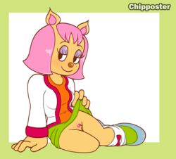 anthro bedroom_eyes breasts chipposter eyelashes female female_only flashing highres laying_down legs legs_together parappa_the_rapper paula_fox pink_hair pubic_hair pussy shoes skirt skirt_lift smile um_jammer_lammy