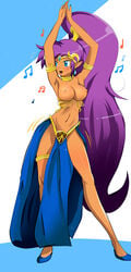 1girls arabian_clothes dancer_outfit dancer_shantae dancing dangergirlfan female female_only harem_outfit music_note nipples purple_hair shantae shantae_(character) smooth_skin solo topless wayforward