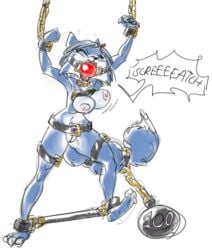 anthro ball_and_chain ball_and_chain_restraint ball_gag bondage bouncing_breasts bound bound_ankles bound_wrists breasts canid canine female forced fur gag gagged hair hi_res krystal mammal nintendo nipples nude oddjuice open_mouth red_ball_gag restrained solo star_fox torture video_games