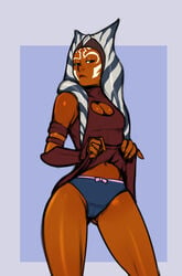 1girls 2018 absurd_res aged_up ahsoka_tano alien alien_girl ass_visible_through_thighs blue_hair blue_panties breasts cleavage cleavage_cutout clone_wars detached_sleeves dress_lift female female_only highres izra lifted_by_self older orange_skin panties sci-fi science_fiction scifi short_dress solo solo_female standing star_wars star_wars_rebels togruta white_hair