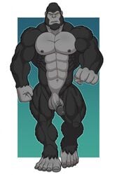 2019 5_fingers 5_toes abs anthro ape balls big_muscles feet gorilla hi_res humanoid_feet male male_only mammal monawolt muscular pecs penis primate toes