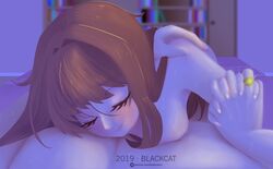 blackcat18up blackcatxcl breasts brown_hair couple doki_doki_literature_club female handholding happy hugging male_pov monika_(doki_doki_literature_club) pov pov_hug ring romantic romantic_couple sleeping smile wedding_ring wholesome