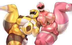 2girls aisha_campbell areolae bodysuit breasts cameltoe chubby donaught erect_nipples female female_only huge_breasts kimberly_hart mighty_morphin_power_rangers nipples pink_ranger power_rangers spread_legs thick_thighs voluptuous yellow_ranger