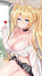 1girls blonde_hair bra bradamante_(fate) breasts cleavage ero_waifu fate/grand_order fate_(series) female female_only large_breasts looking_at_viewer panties solo twintails