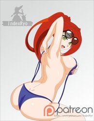 1girls alternate_costume ass big_breasts breasts cassie_(paladins) dat_ass green_eyes indexryo paladins ponytail red_hair sideboob solo sunglasses sunglasses_on_head sunkissed_cassie