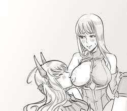 bb_(baalbuddy) blush breast_sucking clothing large_breasts monochrome selvaria_bles valkyria_chronicles yuri