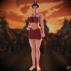 1girls 3d avatar_the_last_airbender azula barefoot black_hair blender breasts clenched_fist clothed clothing curvy endlessillusion eyeliner feet female female_only front_view full_body hair_bun hair_ornament highres huge_breasts human large_breasts long_fingernails midriff nail_polish navel nickelodeon outdoors perky_breasts red_nails short_skirt sidelocks skirt solo standing toenail_polish toes toned tube_top yellow_eyes