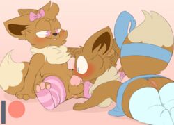 2boys anthro anthrofied ass backsash balls_deep blue_eyes bow eevee fellatio femboy furry gay girly kneesocks male male_only oral original_character penis pink_eyes pokemon pokemon_(species) pokemon_rgby ribbon testicles thick_thighs trap wide_hips yaoi