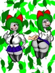 1girls ambiguous_gender anthro anthrofied chubby clothed female half-closed_eyes huge_ass huge_breasts human kirlia original_character pantherxlt panties pokemon pokemon_(species) pokemon_rse shirt skirt