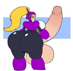 1futa angstrom armor bbw blonde_hair blue_eyes futa_only futanari gigantic_ass gigantic_penis gigantic_testicles huge_breasts intersex jazz_(oc) robot solo