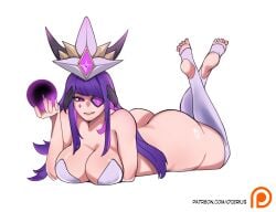 ass_focus big_ass big_breasts evil evil_grin evil_smile eyepatch eyepatch_bikini fat_ass feet feet_together feet_up imminent_sex league_of_legends league_of_legends:_wild_rift lol massive_breasts ocerius on_stomach on_the_floor pinup pinup_pose pushing_breasts_together squeezing_breast star_guardian_series star_guardian_syndra syndra teasing teasing_viewer