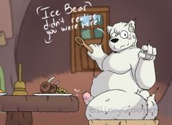 anthro bear cartoon_network chair erection foreskin furniture genitals hornypurpproto ice_bear_(we_bare_bears) male mammal nude penis polar_bear slimygooper solo table ursine we_bare_bears