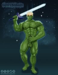 1boy abs alien artist_name balls bara biceps blonde_hair castelsbungalow erection feet fight_boner frowning gay_male green_body green_eyes green_skin hulkling humanoid jerking jerkingoff looking_at_viewer male male_only marvel marvel_comics masturbation muscles muscular muscular_male naked naked_male night night_sky nipples nude nude_male pecs penis penis_grab smile solo solo_male standing standing_position stars sword teddy_altman young_avengers