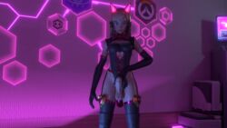 1futa 3d alternate_costume balls black_cat_d.va blizzard_entertainment castillo_(map) cat_ear_headphones cat_ears d.va elbow_gloves erect_penis erection futa_only futanari gifdoozer's_black_cat_d.va gloves headphones intersex latex latex_gloves overwatch penis solo whisker_markings