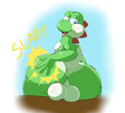 1boy 2019 anthro ass backsack balls big_butt hi_res huge_butt looking_at_viewer male male_only mario_(series) nintendo rear_view signature solo suirano video_games yoshi