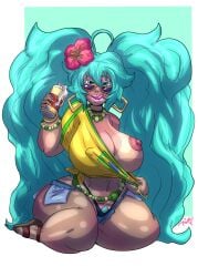 bare_midriff brazil brazilian brazilian_female brazilian_miku busty crop_top daisy_dukes female female_focus female_only hatsune_miku hourglass_figure long_hair makeup redhare sandals short_shorts t-shirt tagme tan tan_body tan_skin tanline twintails vocaloid wide_hips