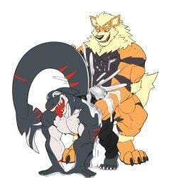 2boys anal anal_sex anthro arcanine ass ass_up bent_over bodily_fluids canid canine claws clothed clothing cum cum_in_ass cum_inside cum_on_butt cum_on_chest cum_on_ground duo ejaculation fish from_behind_position gay generation_1_pokemon genital_fluids hi_res holding_leg holding_thigh leaking_cum looking_back looking_down looking_pleasured male male/male mammal marine muscular nintendo open_mouth open_smile orgasm partially_clothed penetration pokemon pokemon_(species) raised_tail sex seyrmo shark smile standing tail tongue tongue_out underwear