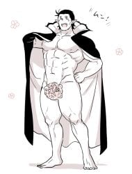 bara covered_crotch kani_haru kyuuketsuki_sugu_shinu male male_only monochrome muscles muscular nude nudenium solo solo_male the_vampire_dies_in_no_time vampire