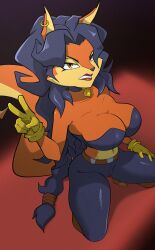 1girls boobs breasts carmelita_fox cleavage fox furry kneeling looking_at_viewer monke_brush sly_cooper_(series) v_sign viewed_from_above