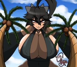 angelface female giantess godzilla godzilla_(series) kaiju_girls_(webcomic) looking_at_viewer palm_tree