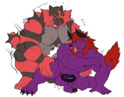 2boys anal anal_sex anthro balls behemoth_(final_fantasy) bodily_fluids claws crouching dripping duo final_fantasy from_behind_position gay gay_sex generation_7_pokemon genital_fluids genitals hi_res humanoid_genitalia humanoid_penis incineroar lars_(lars_behe) male male/male muscular nintendo open_mouth open_smile penetration penis pokemon pokemon_(species) precum precum_drip sex seyrmo smile square_enix tongue tongue_out