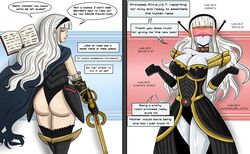 2koma alternate_costume corrin_(female)_(fire_emblem)_(cosplay) cosplay english_text female female_only fire_emblem fire_emblem_fates instant_loss_2koma nintendo rhajat_(fire_emblem) robot robot_girl text transformation