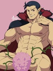 41raco bara covered_crotch kyuuketsuki_sugu_shinu male male_only muscles muscular nude nudenium sitting solo solo_male the_vampire_dies_in_no_time vampire