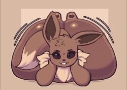 1boy 2024 ambiguous_gender anthro ass ass_focus big_ass big_ears black_sclera brown_fur bubble_butt eevee fur furry furry_only generation_1_pokemon huge_ass hyper_butt jiggling_ass laying_on_stomach looking_at_viewer movement_lines neck_fur pawpads paws pokemon pokemon_(species) shaking_ass solo_focus welwraith wobbling_ass