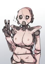 breasts corpse female female_only kenshi peace_sign robot robot_humanoid skeleton_(kenshi) skinsuit tagme