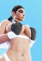 3d blender breasts ear_piercing gym_clothes holding_breasts navel_piercing overwatch overwatch_2 pharah pharah-best-girl