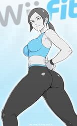 1girls ass big_breasts breasts cleavage female female_only large_breasts looking_at_viewer looking_back nintendo nisetanaqa solo wii_fit wii_fit_trainer