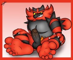 1boy 2019 5_toes barefoot benjipaws big_penis big_testicles claws erection feet feline foot_focus fur furry hi_res humanoid_feet humanoid_penis incineroar male male_only mammal muscular muscular_male nintendo no_humans penis pokémon_(species) pokemon pokemon_sm red_fur sharp_teeth signature simple_background sitting smile smirk soles solo teeth testicles toes video_games