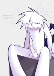 1boy artist_name blush blush_lines cum cum_drip looking_at_penis male naked oc original_character penis penis_out self_upload sitting skinny solo solo_focus solo_male taiyobud thinking_of_someone_else toony white_body white_hair white_skin