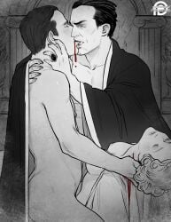 1girl 2boys bisexual blood breasts butt dracula dracula_(1931) female gay jonathan_harker kiss literature male mina_harker nightmare_husbando nipples public_domain reapersun ring universal_studios universal_studios_monsters