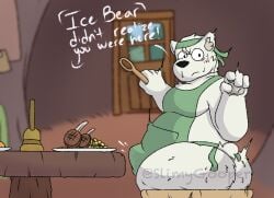 anthro apron ass bear cartoon_network chair clothing erection furniture hornypurpproto ice_bear_(we_bare_bears) male mammal polar_bear slimygooper solo table ursine we_bare_bears