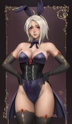 bianca_(sciamano240) bunny_girl bunnysuit looking_at_viewer red_eyes sciamano240 short_hair white_hair